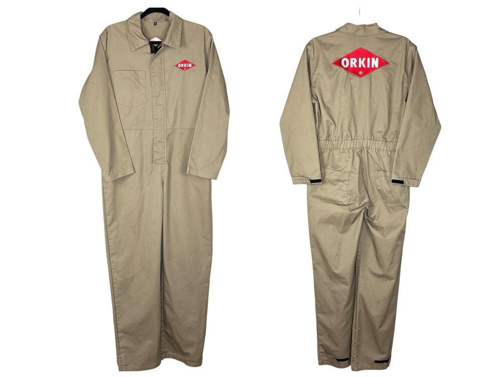Orkin Pest Control Coveralls Long sleeve Unlined Exterminator Tan Size M